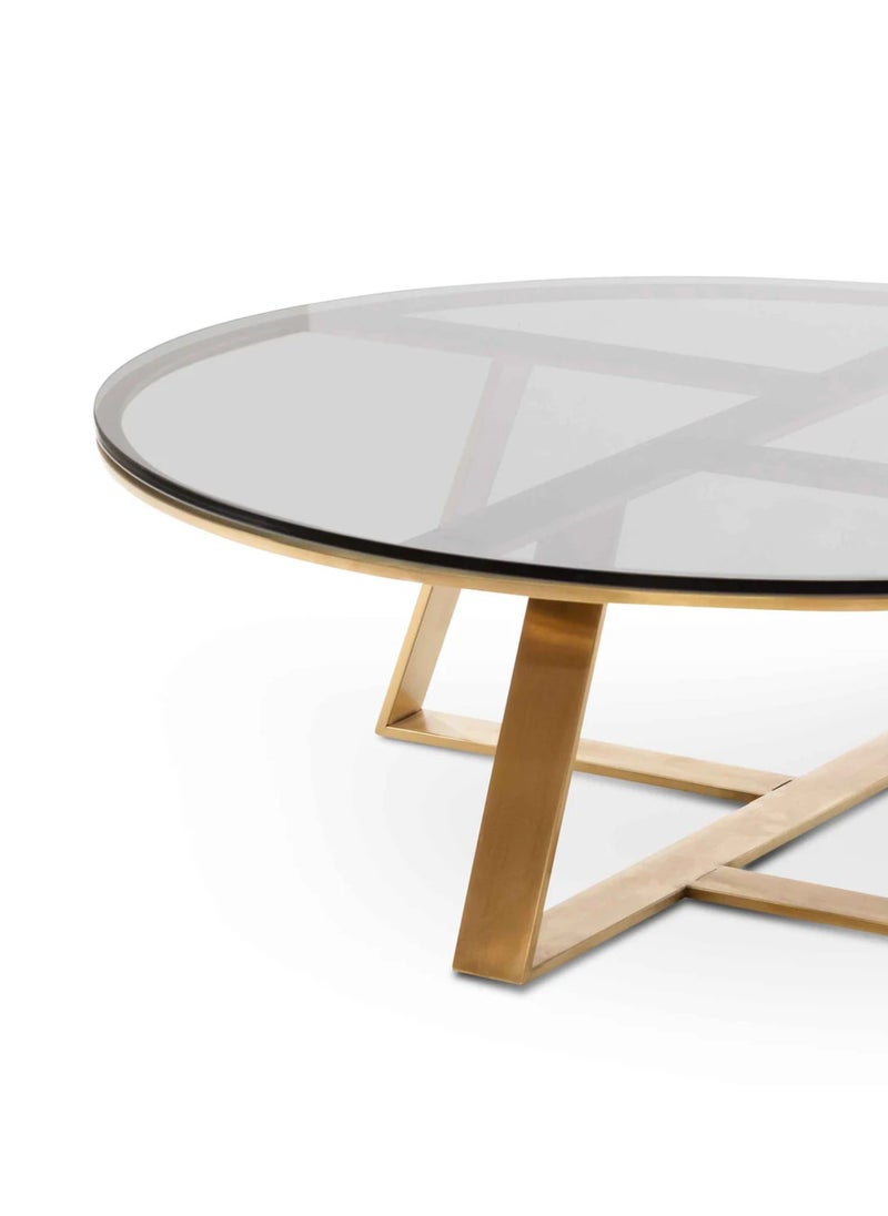 Wooden Twist Wooden Twist Auxz Modern Contemporary Steel Base Glass Top Round Coffee Table ( Golden )  - Image 5