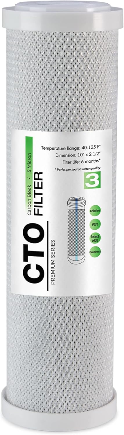 iSpring فلتر استبدال كتلة الكربون المنشط من قشرة جوز الهند iSpring FC15US عالي السعة عالميًا لأنظمة تنقية المياه تحت الحوض بالتناضح العكسي RO 10 × 25 صنع في الولايات المتحدة الأمريكية - Image 1