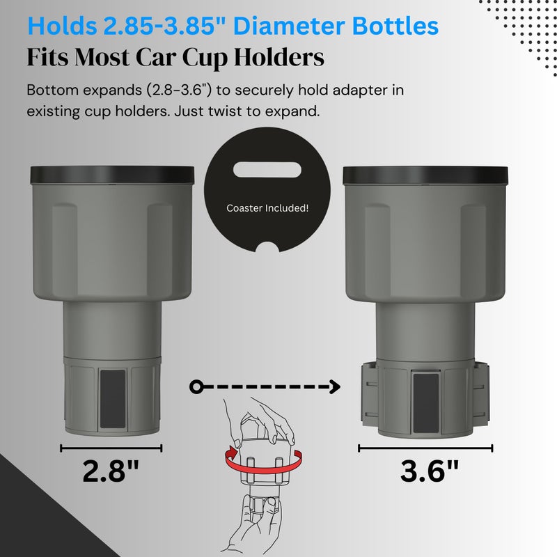 Swigzy Car Cup Holder Expander Adapter for Large Water Bottles - [Patented & Upgraded] - Holds: Hydro-Flask, Yeti, Nalgene, Owala, 32-40oz - Adjustable Expandable Insert Extender - Universal (Gray) - Image 4