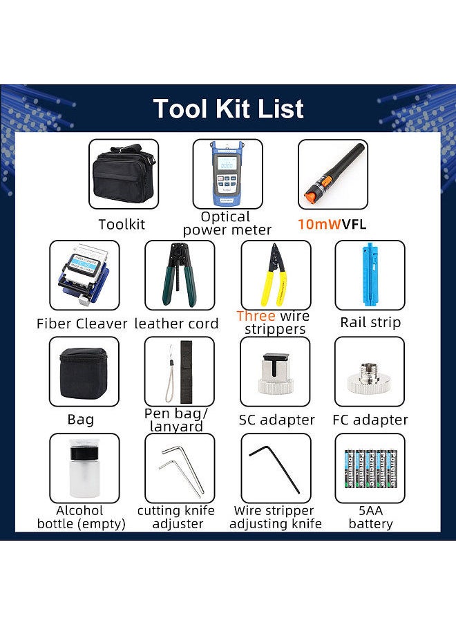 Generic - Optical Fiber Tool Set Fiber Cleaver Set Cold Contact Cutting Tool Set with Optical Power Meter Red Pen Wire Stripper Storage Bag - Image 1