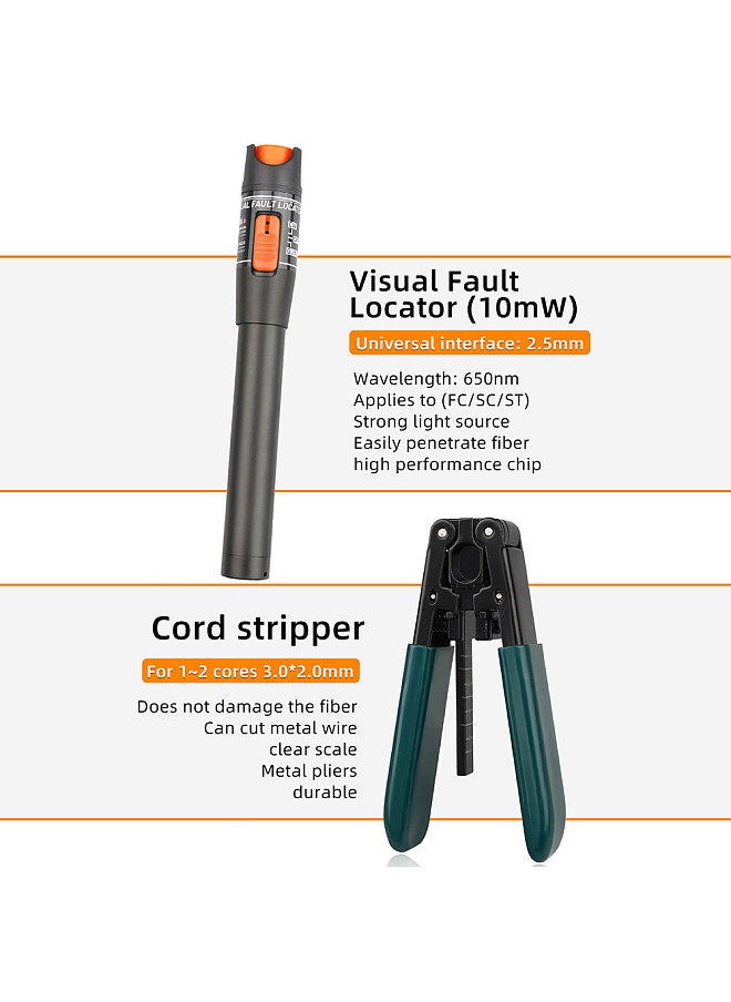 Generic - Optical Fiber Tool Set Fiber Cleaver Set Cold Contact Cutting Tool Set with Optical Power Meter Red Pen Wire Stripper Storage Bag - Image 1