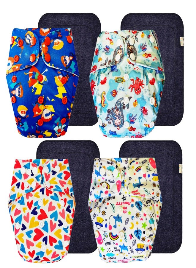 حفاضات قماشية فاخرة من دمبلدو مع حشوة سوداء (عبوة من 4) | ملائمة تمامًا | وسادة ماصة من 6 طبقات | سريعة الجفاف | مثالية للأطفال الصغار | من 3 أشهر إلى 3 سنوات | للجنسين - Image 1