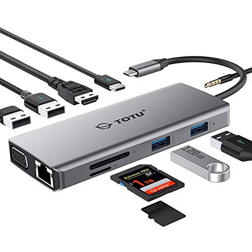 TOTU 11in1 USBC Hub 4K HDMI VGA 2x USB30 2x USB20 Ethernet SD Card Reader Audio 30 PD Mac Pro Laptops Compatible - Image 1