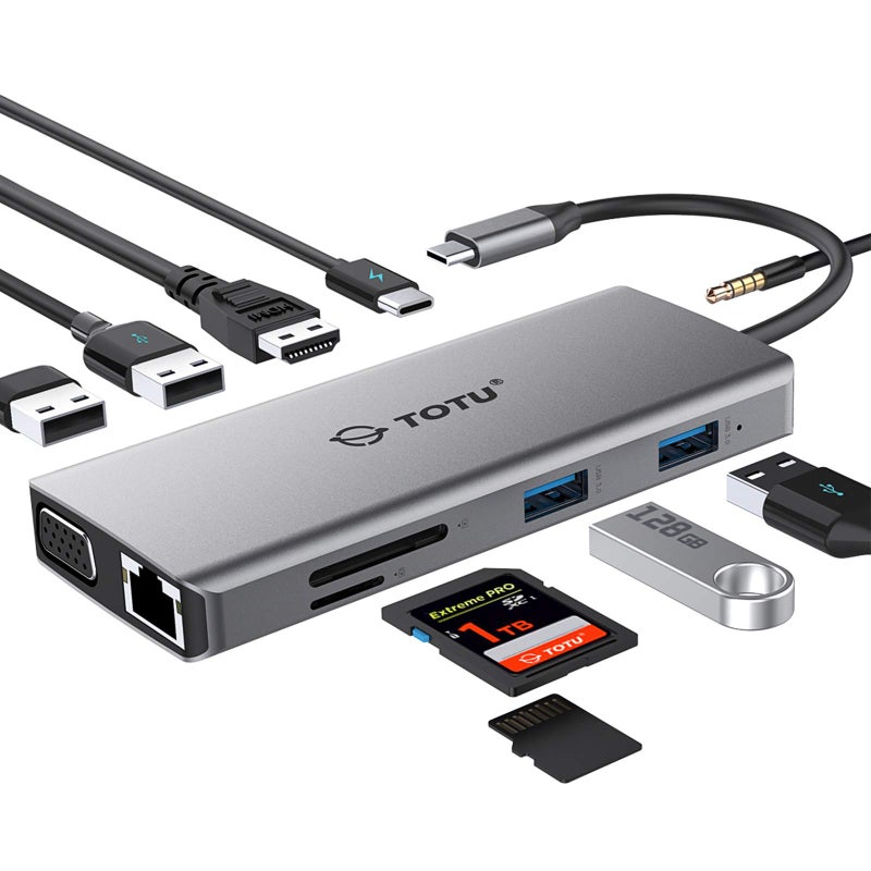 TOTU 11in1 USBC Hub 4K HDMI VGA 2x USB30 2x USB20 Ethernet SD Card Reader Audio 30 PD Mac Pro Laptops Compatible - Image 2