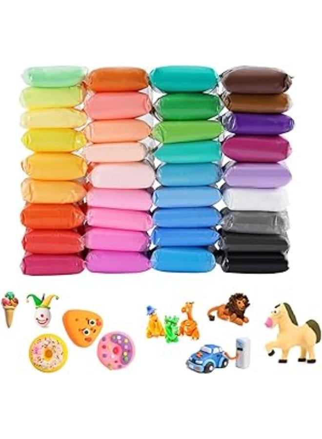 FOXCUP KAYEF 24 Colours Play Clay Polymer Clay, Air-Drying Magic Play Dough, Polymer Clay with Moulding Tools, Suitable for DIY Modelling Colour Design, Craft Gifts, etc.