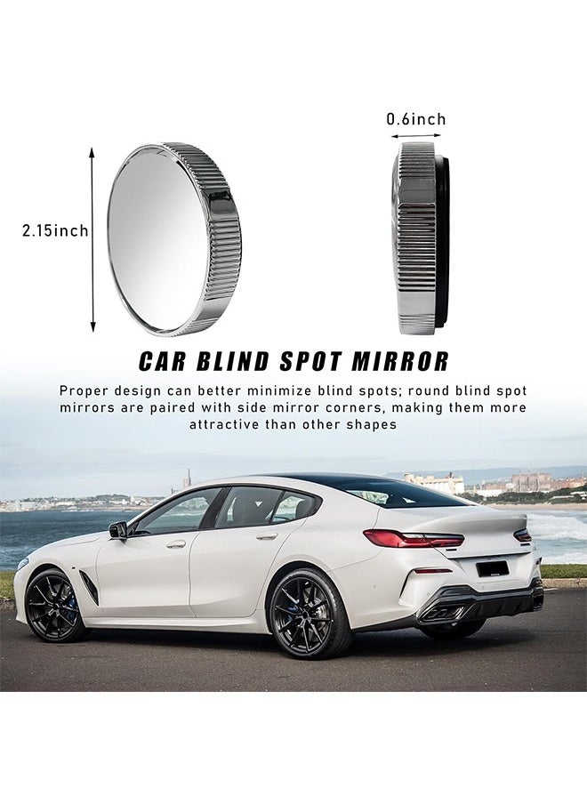 HY - 2 PCS Car Blind Spot Side Mirror, 2 Inch Reusable Round HD Blind Spot Mirror with Sucker, Universal 360° Wide Angle Glass Convex Side Rear View Mirror for Cars SUVs and Trucks (Silver) - Image 1