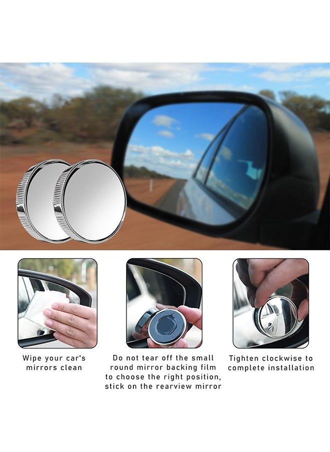 HY - 2 PCS Car Blind Spot Side Mirror, 2 Inch Reusable Round HD Blind Spot Mirror with Sucker, Universal 360° Wide Angle Glass Convex Side Rear View Mirror for Cars SUVs and Trucks (Silver) - Image 1