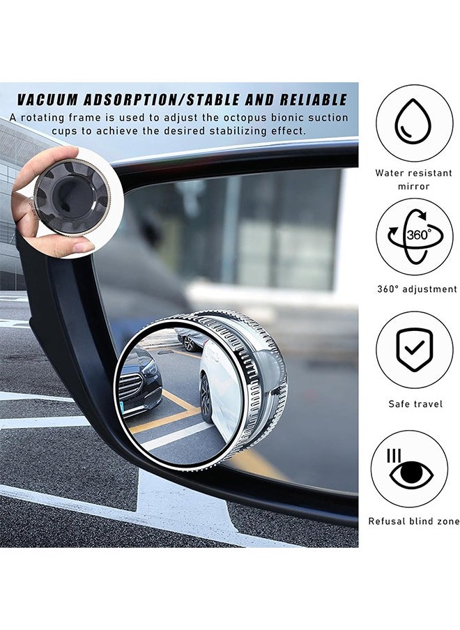HY - 2 PCS Car Blind Spot Side Mirror, 2 Inch Reusable Round HD Blind Spot Mirror with Sucker, Universal 360° Wide Angle Glass Convex Side Rear View Mirror for Cars SUVs and Trucks (Silver) - Image 1