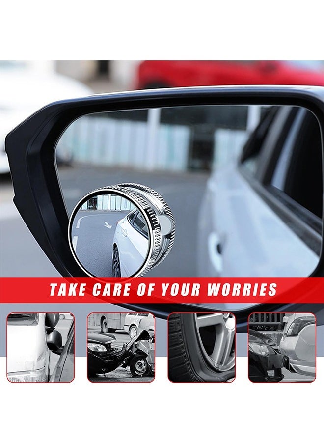 HY - 2 PCS Car Blind Spot Side Mirror, 2 Inch Reusable Round HD Blind Spot Mirror with Sucker, Universal 360° Wide Angle Glass Convex Side Rear View Mirror for Cars SUVs and Trucks (Silver) - Image 1