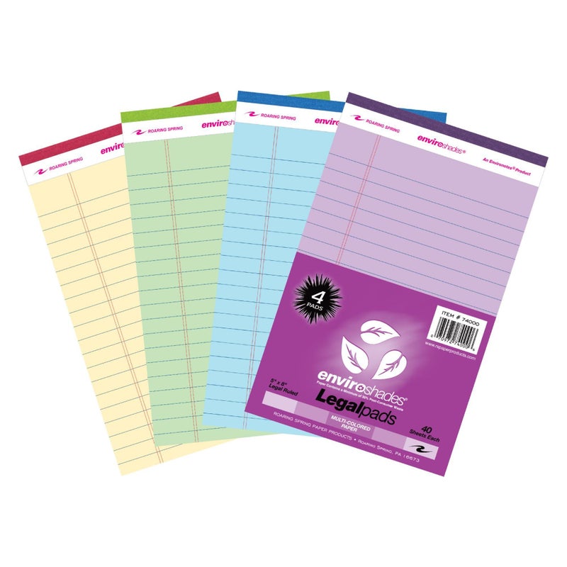 ROARING SPRING Enviroshades Recycled Mini Legal Pads, 4 Pack, 5" x 8" 40 Sheets, Assorted Colors - Image 1