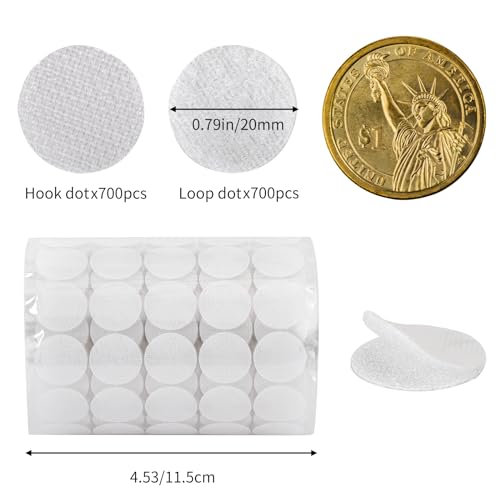 WXBOOM Self Adhesive Dots 1400pcs (700 Pairs) 0.79" Diameter White Hook & Loop Dots Sticky Back 20mm for School Classroom Office Home - Image 3
