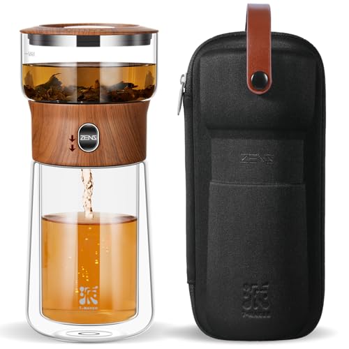 ZENS Modern Glass Infuser Teapot One Touch Tea Maker for Loose Leaf Tea with Insulated Mug and Portable Case Enchanted Pot Alternatives for Tea Lover Gifts - Image 1