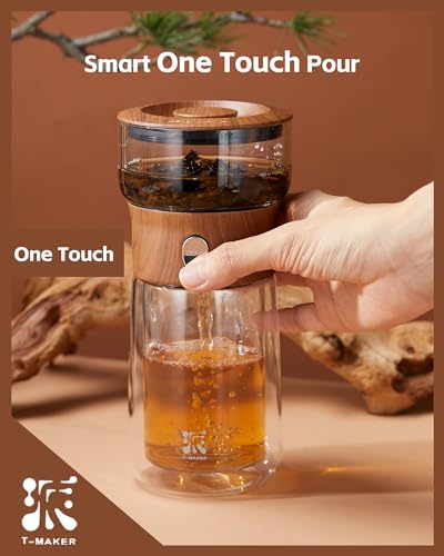 ZENS Modern Glass Infuser Teapot One Touch Tea Maker for Loose Leaf Tea with Insulated Mug and Portable Case Enchanted Pot Alternatives for Tea Lover Gifts - Image 3