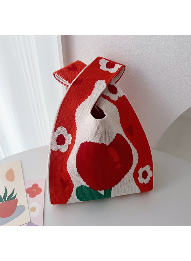 Festival Knitted Bag Accompanying Gift Bag Full Moon Gift Wedding Banquet Gift Bag 61 Children's Day Exquisite Gift Handbag Tote Bag-Color:Big Red Flowers-Size:20*10*36 - Image 1