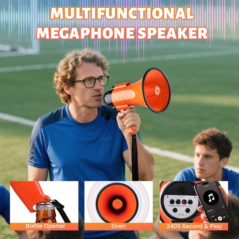 Loudmore 30 Watt Power Portable Megaphone Bullhorn Speaker Voice, Siren/Alarm and 240S Recording with Volume Control and Strap (Red) - Image 5