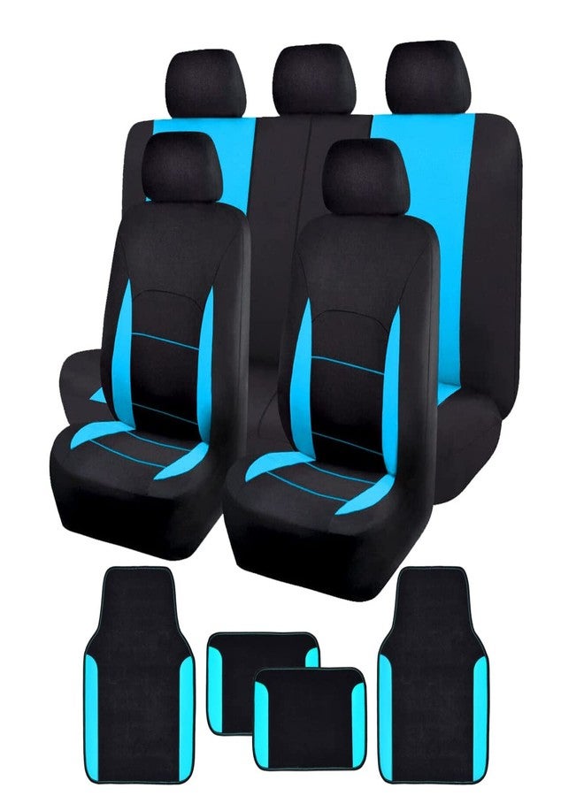 Flying Banner Car Seat Covers Front Seats Rear Bench Polyester seat Protectors Easy installations Rear Bench Split Classic Man Lady Truck (Full Set, Low Back, Combo Pack, Black Mint Blue) (FB-035) - Image 1