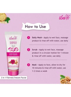 3In1 Wash, Scrub, Mask Fairness Instant Facial 100G With Rose Petals, Multani Mitti & Walnut For Scrub, Removes Tan, Fairness & Brightens Skin, Gives Instant Glow | Halal Certified & Vegan - pzsku/ZA36AE7F484A2C353CFA9Z/45/_/1733729999/a473463c-167f-49fa-b14c-fdaa1cf9e65a