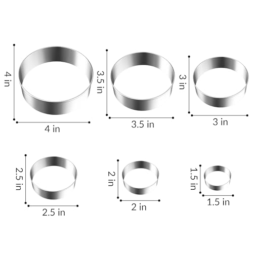 FUSOTO 6PCS Circle Cookie Cutter Set, Large Geometric Stainless Steel Baking Supplies for Homemade Cookies, Round Plaque Cookie Cutters Shapes Biscuit Molds, 6 Sizes (1.5, 2, 2.5, 3, 3.5, 4 Inch) - Image 3