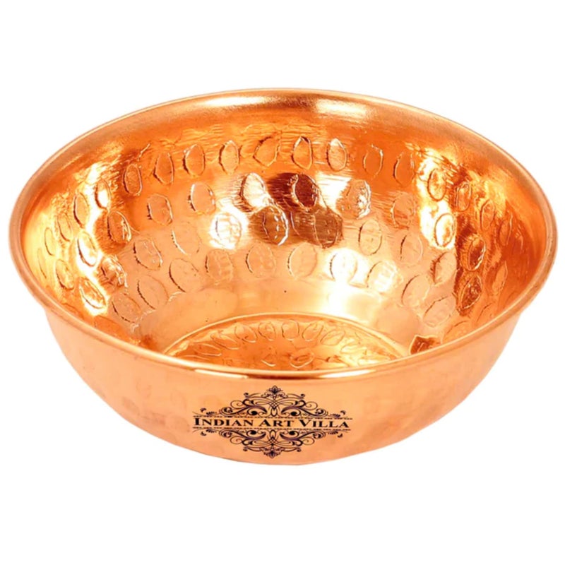 INDIAN ART VILLA Pure Copper Bowl - Tableware Dinnerware for Hotel, Restaurant, and Home - Handcrafted Copper Bowl, Hammered Design Katori, Diameter - 4.5 Inch - Image 2