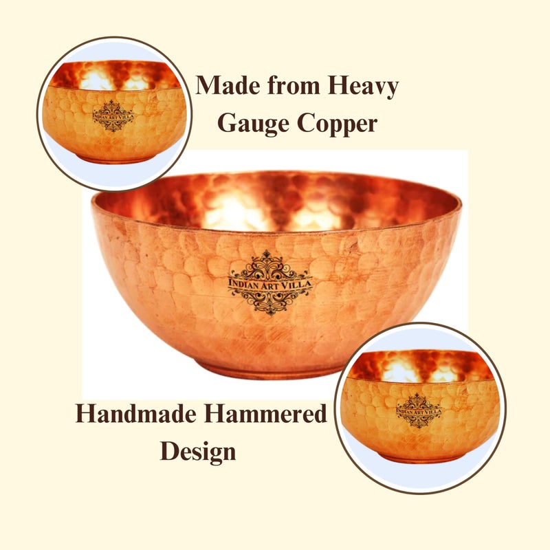 INDIAN ART VILLA Pure Copper Bowl - Tableware Dinnerware for Hotel, Restaurant, and Home - Handcrafted Copper Bowl, Hammered Design Katori, Diameter - 4.5 Inch - Image 5