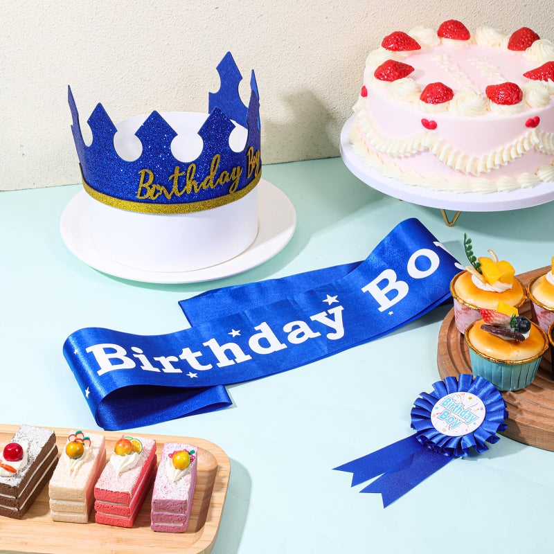 Hariendny Birthday Boy Crown Party Set Birthday Boy Hat King Crown Party Dress-Up Accessory Supplies for BirthdayParty Decoration - Image 3