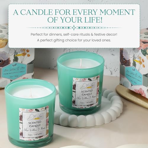 D'Velas™ Pack of 2 Scented Glass Candle (5oz/142g Each) - Blue Willow & Moss | Up to 26 Hours Burn Time | Smokeless & Clean Burn | Home Decor, Gifting & Relaxation | Elegant & Calming Glow - Image 4
