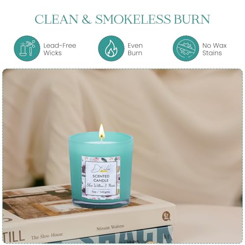 D'Velas™ Pack of 2 Scented Glass Candle (5oz/142g Each) - Blue Willow & Moss | Up to 26 Hours Burn Time | Smokeless & Clean Burn | Home Decor, Gifting & Relaxation | Elegant & Calming Glow - Image 2