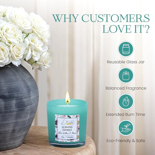 D'Velas™ Pack of 2 Scented Glass Candle (5oz/142g Each) - Blue Willow & Moss | Up to 26 Hours Burn Time | Smokeless & Clean Burn | Home Decor, Gifting & Relaxation | Elegant & Calming Glow - Image 3