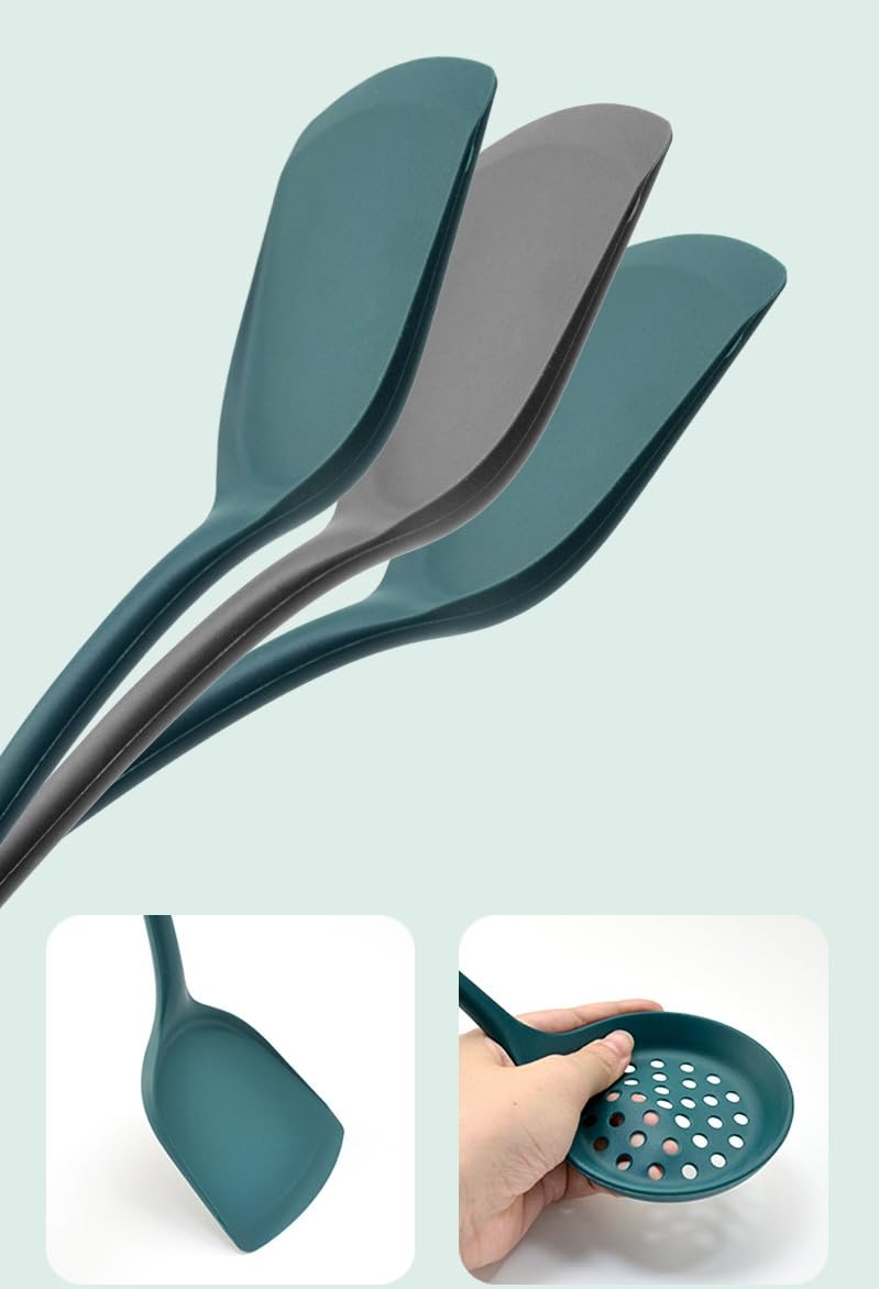 Baskety Silicone Spatula Set | 4 Versatile Tools Cooking, Baking and Mixing Non-Stick & Heat Resistant | Strong Stainless Steel Core Kitchen Utensils (Green) - Image 4