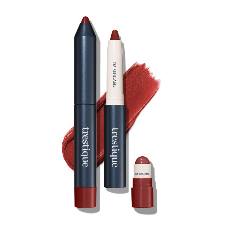 TRESTIQUE Matte Lip Crayon Matte Lipstick With Builtin Lip Gloss Balm 2in1 Lip Liner Set With Lip Crayon and Lip Balm Lipstick and Lip Gloss Kit Tuscan Wine Refillable