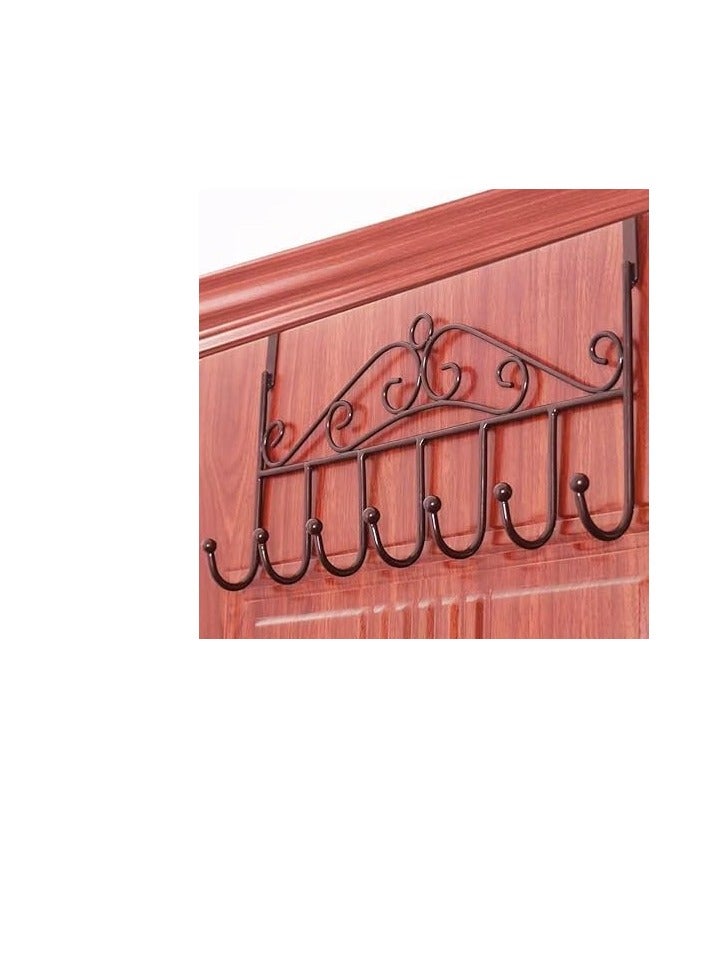7 Hooks Over The Door Coat Rack Decorative Organization for Clothes, Coats, Hats, Belts, Towels Door Hanger for Home or Office Brown Stainless Steel Menlandis Maximum Recommended Weight: 10kg - Image 1