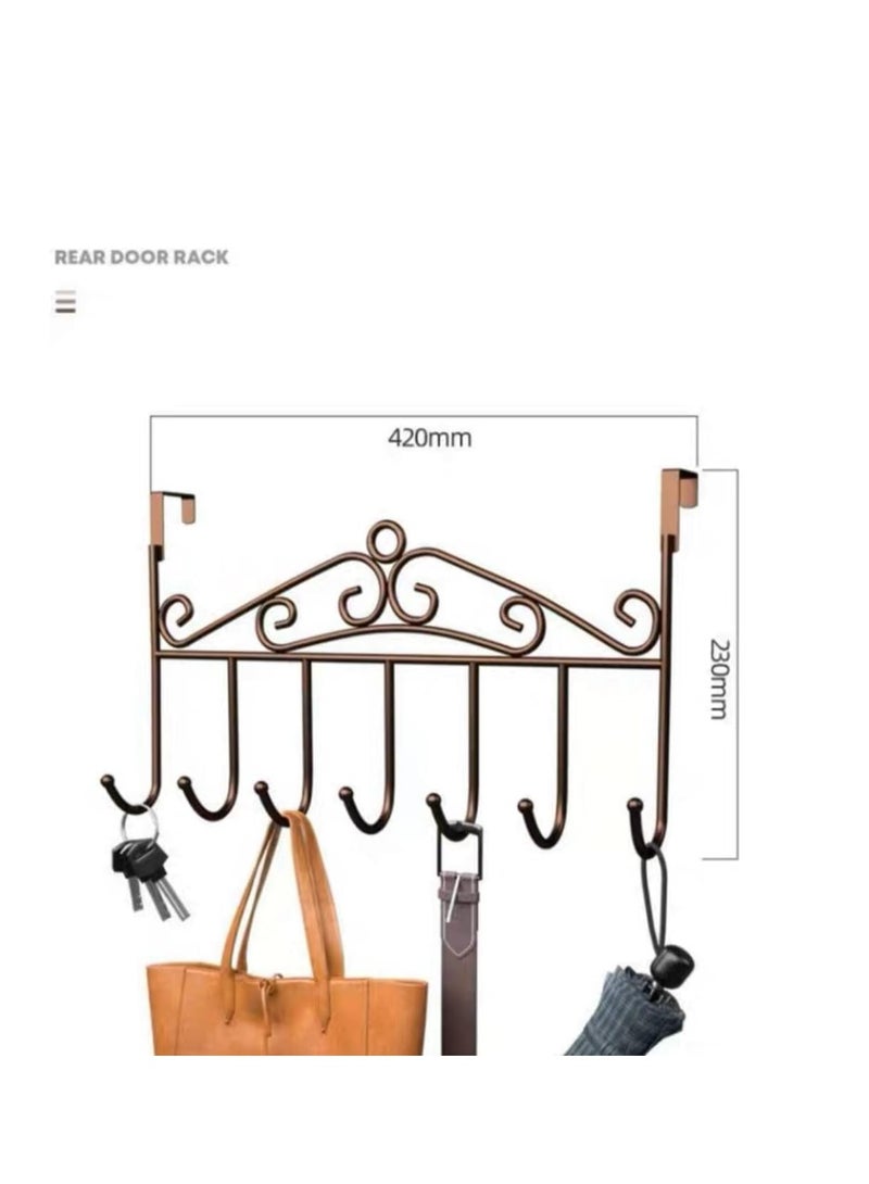 7 Hooks Over The Door Coat Rack Decorative Organization for Clothes, Coats, Hats, Belts, Towels Door Hanger for Home or Office Brown Stainless Steel Menlandis Maximum Recommended Weight: 10kg - Image 2