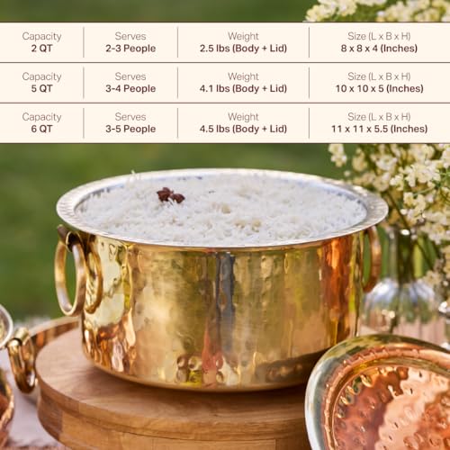 P-TAL P•TAL Brass Patila Set of 3 (1l, 3l, 5l) with Lid and Tin Coated, Teflon Free and 100% Pure Brass Naturally Nonstick Ptal Utensils (Free 30ml Copper & Brass Cleaning Solution) - Image 2