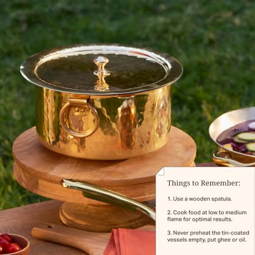 P-TAL P•TAL Brass Patila Set of 3 (1l, 3l, 5l) with Lid and Tin Coated, Teflon Free and 100% Pure Brass Naturally Nonstick Ptal Utensils (Free 30ml Copper & Brass Cleaning Solution) - Image 5