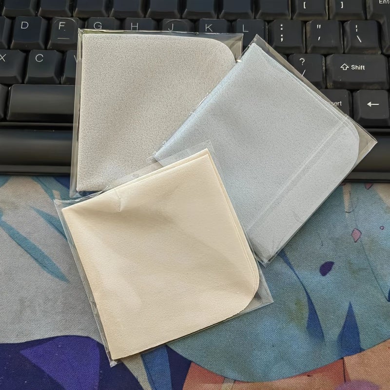 Beige Gray Suede Lens Cleaning Cloth 2 Pack For Computer Camera Phone Screen - Image 1