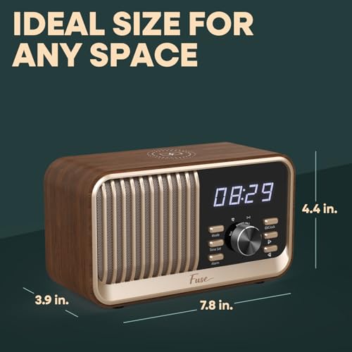 Fuse Hark Bluetooth Radio Speaker | Wireless 10W Charger | FM Radio Speaker with Bluetooth & AUX Input | Alarm Clock | 3 Level Dimmer | Charging Block Included - Image 5