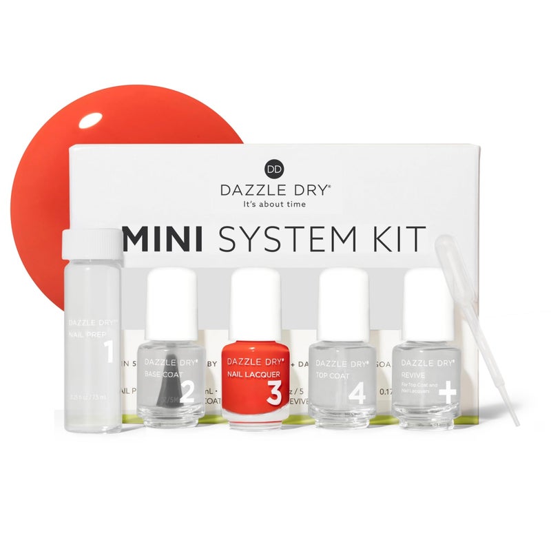 Dazzle Dry Mini Kit 4 Step System - Red Hot Chili, a bright and orangey red. Full coverage cream. (5 Piece Kit / 5 Manicures) - Image 2