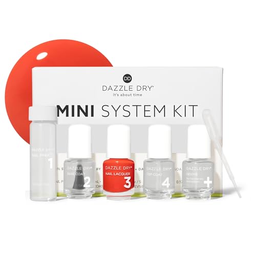 Dazzle Dry Mini Kit 4 Step System - Red Hot Chili, a bright and orangey red. Full coverage cream. (5 Piece Kit / 5 Manicures) - Image 1