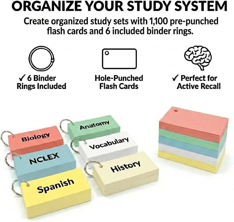 DEBRADALE DESIGNS Debra Dale Multicolor Blank Flash Cards - 1100 Count, 2 x 3.5 Inch Index Cards - Includes Study Storage Box with Lid, Made in USA - Image 5