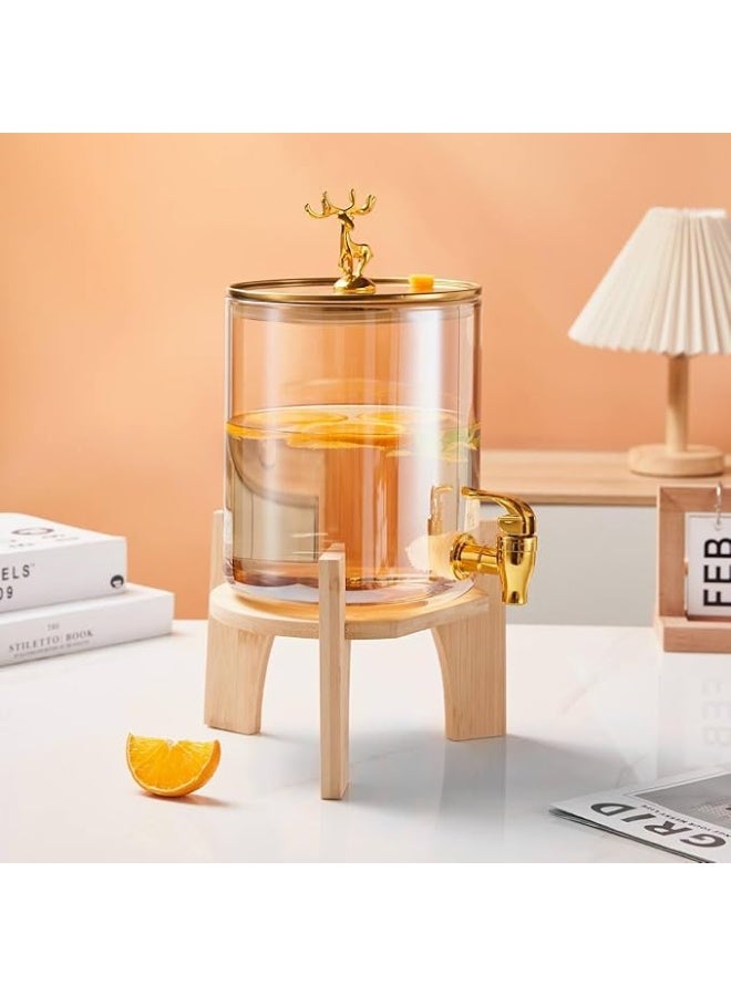 Glass beverage dispenser with a tap, consisting of a lid and a wooden stand, for serving hot or cold drinks, juice, and iced water at parties - 3.6 liters - Image 1