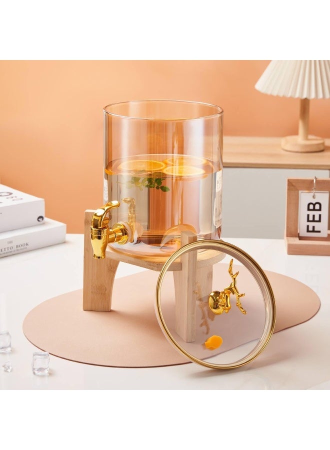 Glass beverage dispenser with a tap, consisting of a lid and a wooden stand, for serving hot or cold drinks, juice, and iced water at parties - 3.6 liters - Image 2