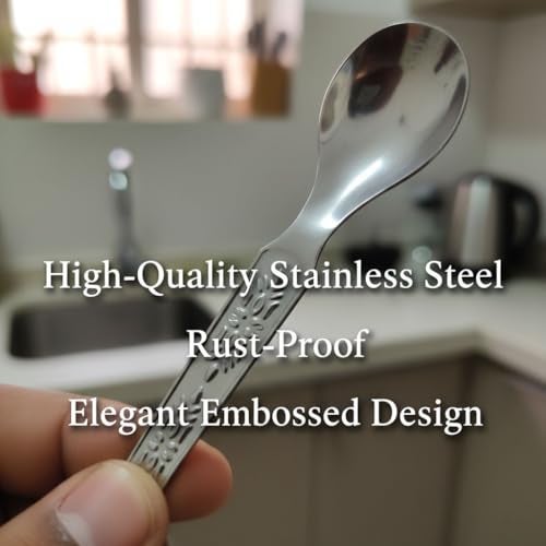 faas Stainless Steel Masala Spoons | Set of 12 | Mini Spoons for Tea/Sugar | Spices Spoon for Kitchen | for Small Containers | Spoon for Masala Dabba |Silver Color Length- 9.5cm - Image 3
