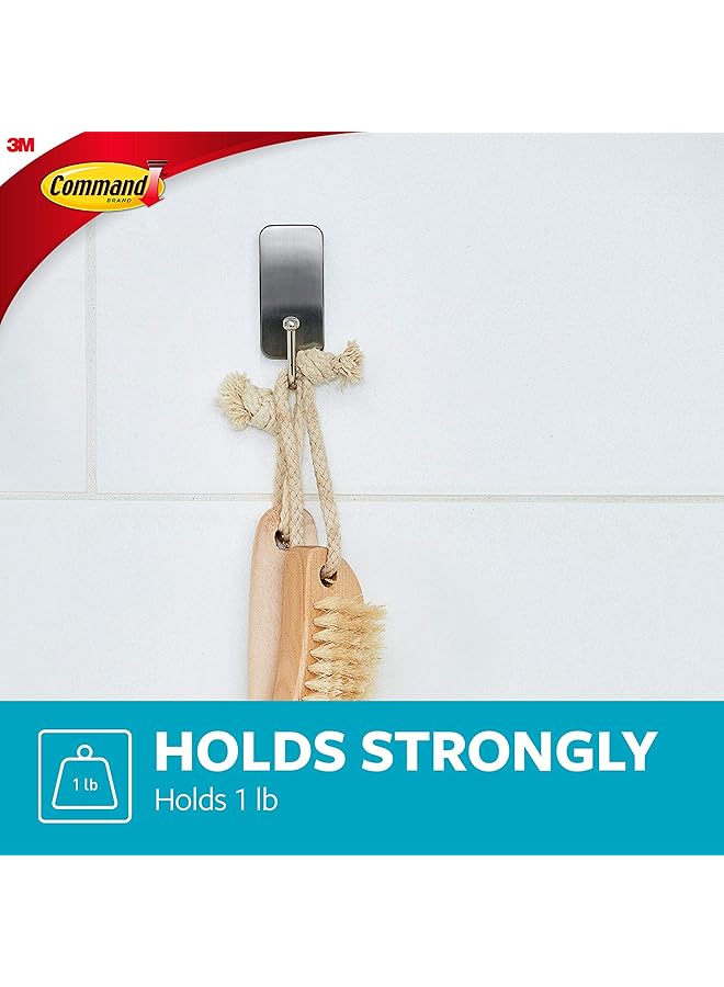 Command Bath Satin Nickel Small Hook 1 Hook+2 Strips Pack Holds 450Gr. Silver Color Water Resistant Strips Organize Decoration No Tools Holds Strongly Damage Free Hanging  - Image 3