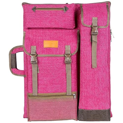 TRANSON Art Portfolio Case Artist Backpack Canvas Bag Large 26” x 19.5” Magenta - Image 1