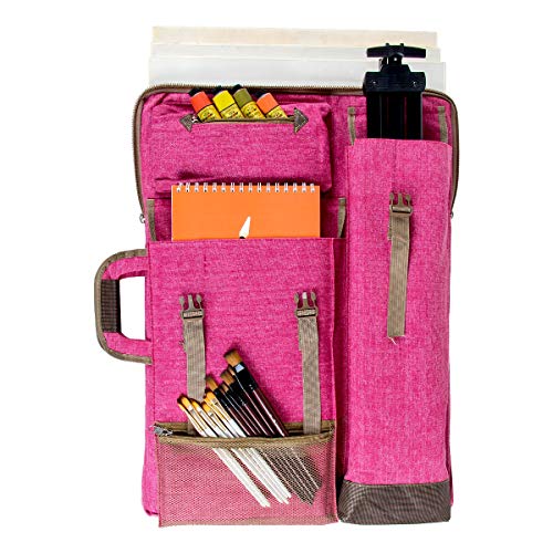 TRANSON Art Portfolio Case Artist Backpack Canvas Bag Large 26” x 19.5” Magenta - Image 3