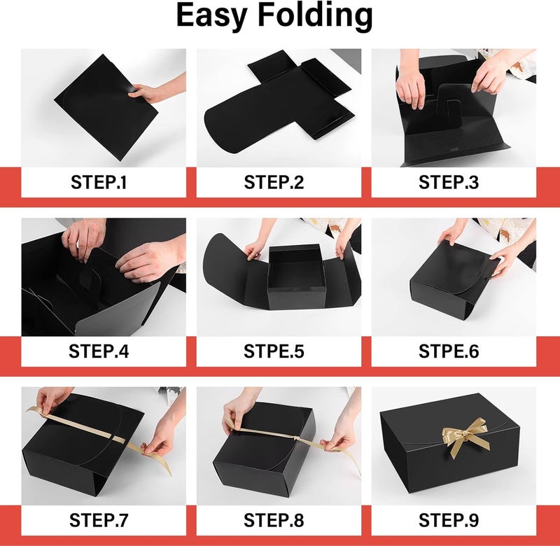 PEKGRIL 15 PCs Gift Boxes with Lids, Black 10X8X4 Inch Gift Boxes, Bridesmaid Proposal Box with Ribbon, Kraft Paper Boxes for Wedding, Packaging, Present, Birthday, Christmas, Party - Image 3