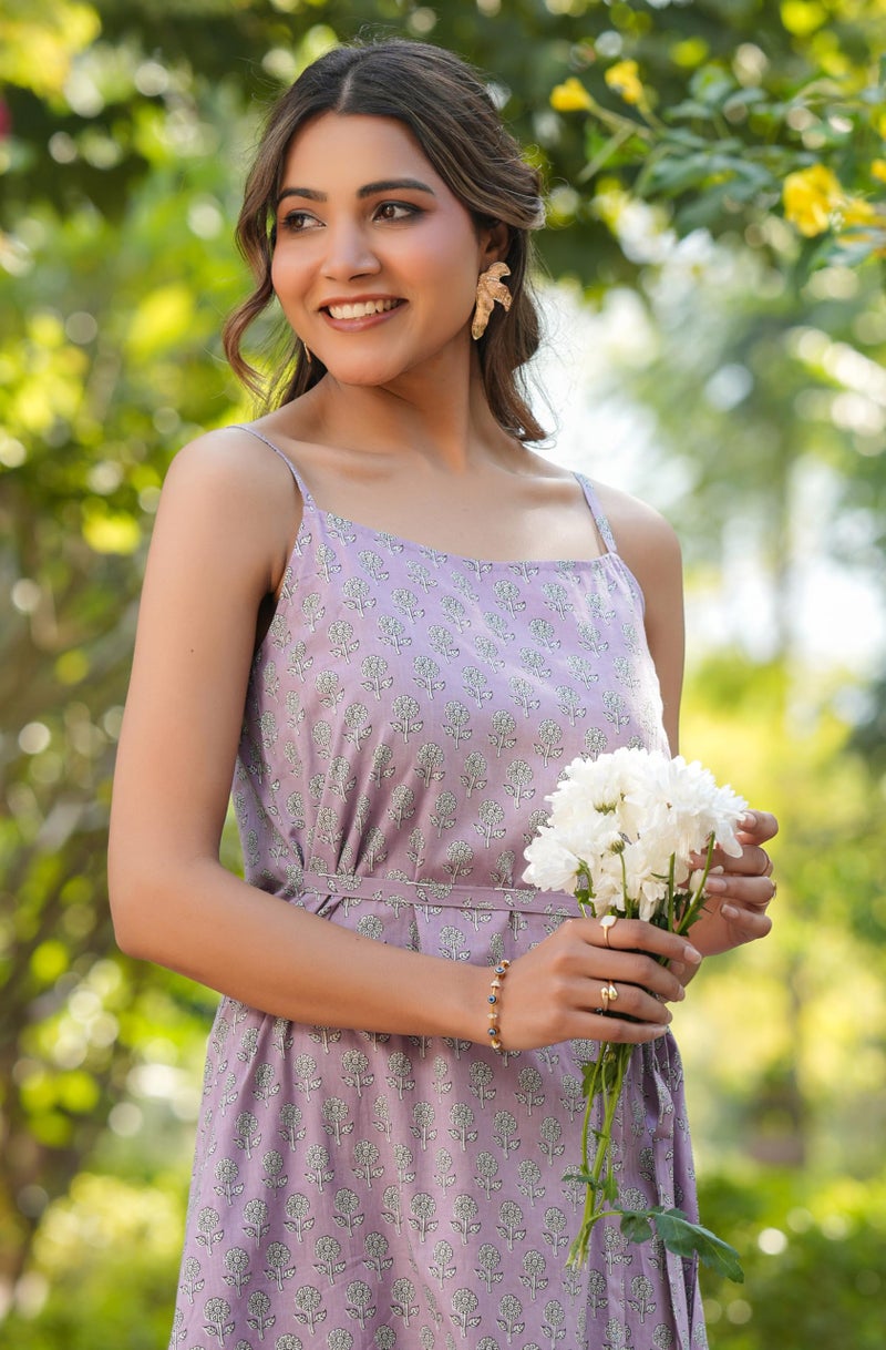 Janasya Women's Lavender Pure Cotton Floral Printed A-line Dress (JAA25KR01454-DR-XS) - Image 2