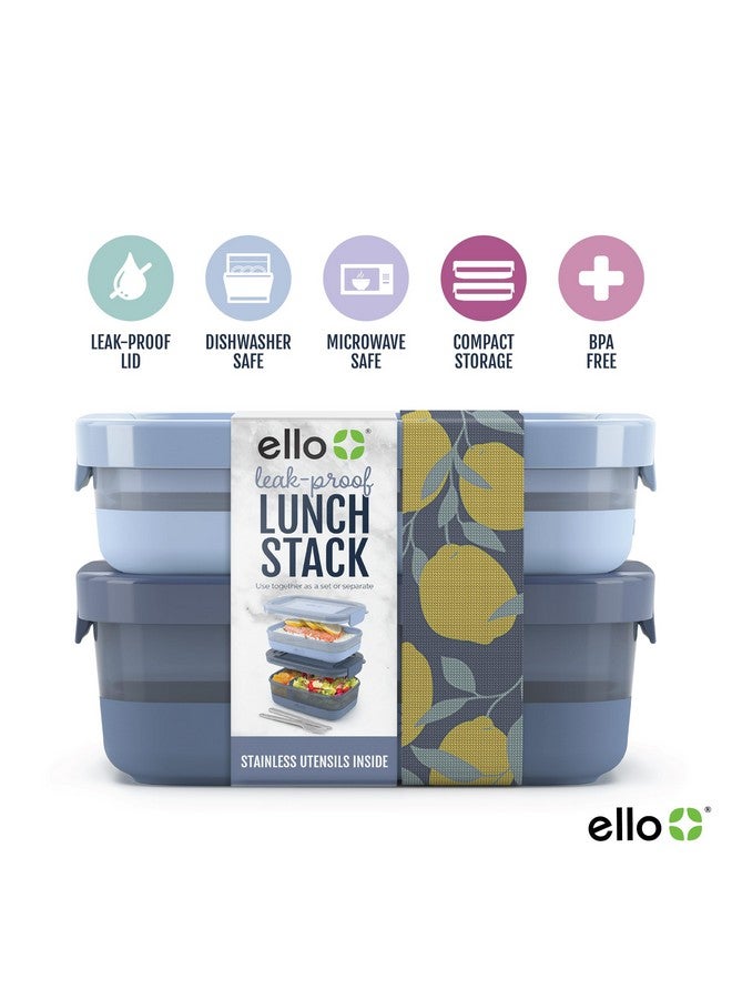 Ello 2-Pack Lunch Stack Plastic Food Storage Container Bento Box with Airtight, Leak-Proof Locking Plastic Lids and Silicone Base, BPA-Free, Freezer, Microwave, and Dishwasher Safe, Blueberry - Image 2