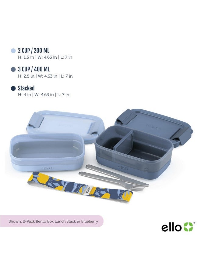 Ello 2-Pack Lunch Stack Plastic Food Storage Container Bento Box with Airtight, Leak-Proof Locking Plastic Lids and Silicone Base, BPA-Free, Freezer, Microwave, and Dishwasher Safe, Blueberry - Image 3