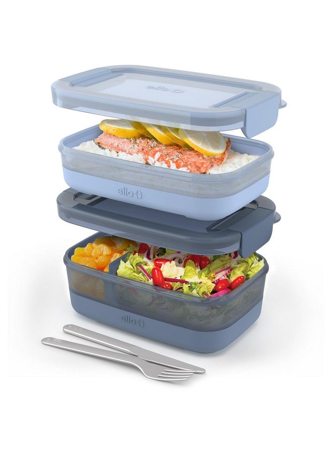 Ello 2-Pack Lunch Stack Plastic Food Storage Container Bento Box with Airtight, Leak-Proof Locking Plastic Lids and Silicone Base, BPA-Free, Freezer, Microwave, and Dishwasher Safe, Blueberry - Image 1